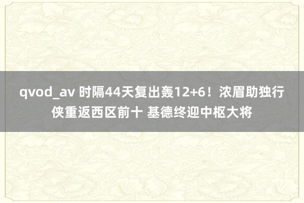 qvod_av 时隔44天复出轰12+6！浓眉助独行侠重返西区前十 基德终迎中枢大将