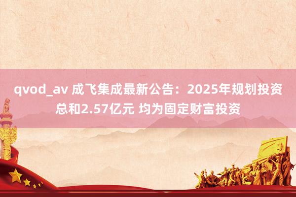qvod_av 成飞集成最新公告：2025年规划投资总和2.57亿元 均为固定财富投资