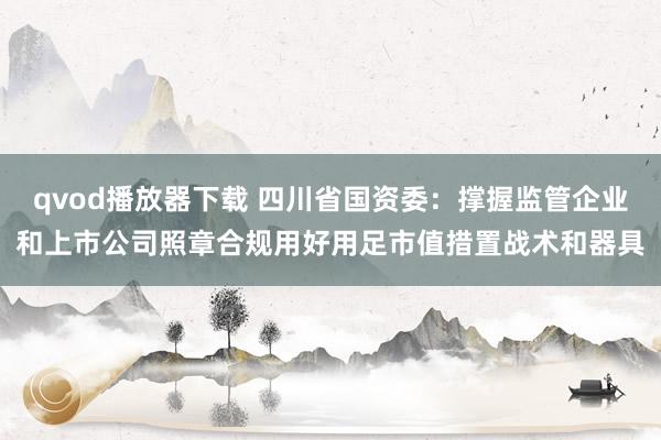 qvod播放器下载 四川省国资委：撑握监管企业和上市公司照章合规用好用足市值措置战术和器具