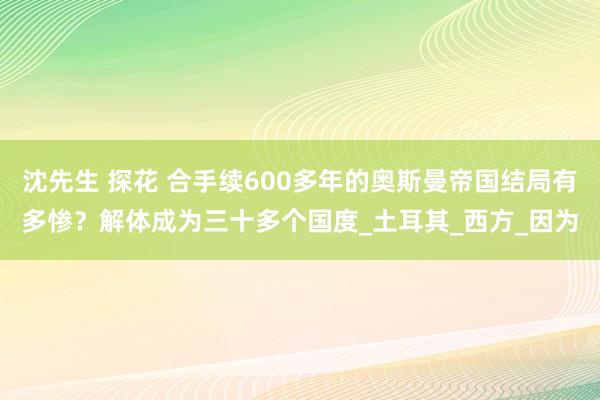 沈先生 探花 合手续600多年的奥斯曼帝国结局有多惨？解体成为三十多个国度_土耳其_西方_因为